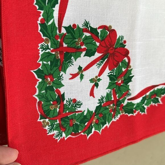 Sun weave Linen Corp vintage Christmas wreath napkin‎ Holiday set of 8 - Picture 4 of 4